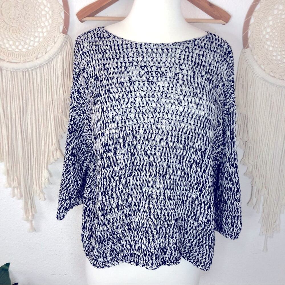 Eileen fisher open knit drop sleeve 3/4 sleeve pullover sweater medium